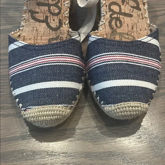Sam Edelman Women's Patsy Espadrille Wedge Sandal Blue Americana Stripe Size 7.5