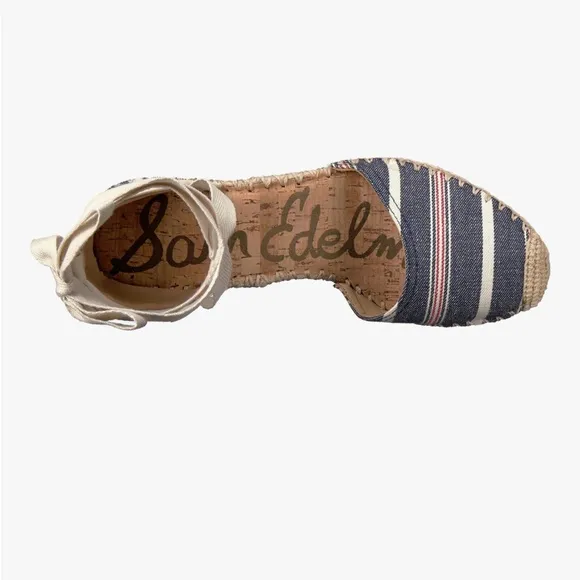 Sam Edelman Women's Patsy Espadrille Wedge Sandal Blue Americana Stripe Size 7.5