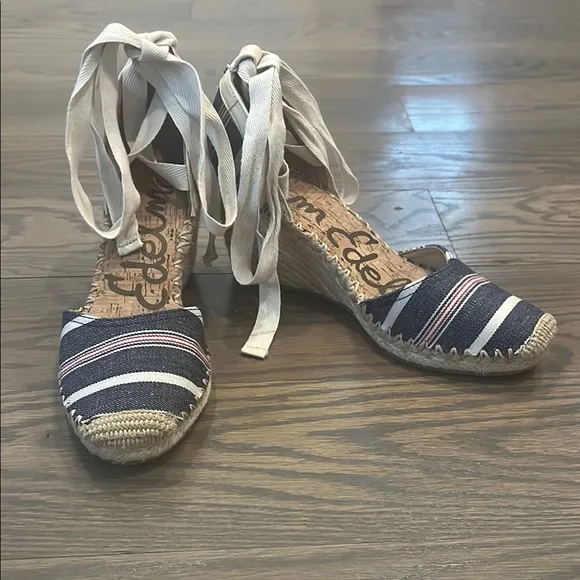 Sam Edelman Women's Patsy Espadrille Wedge Sandal Blue Americana Stripe Size 7.5