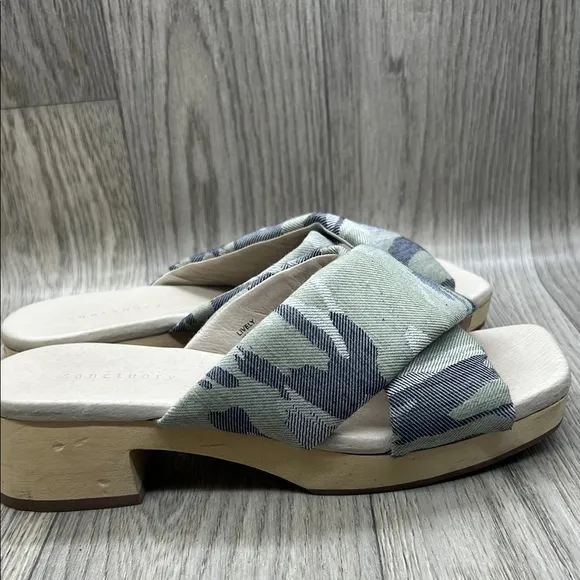 Sanctuary Blue and Cream Mules with Modern Cross-Strap Design