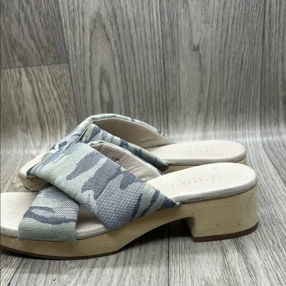 Sanctuary Blue and Cream Mules with Modern Cross-Strap Design