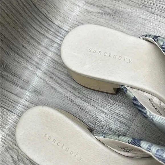 Sanctuary Blue and Cream Mules with Modern Cross-Strap Design