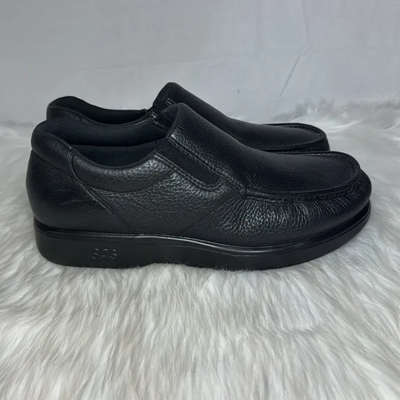 SAS Classic Black Leather Side Gore Slip-On Loafers Shoes Sz 12 WW WIDE