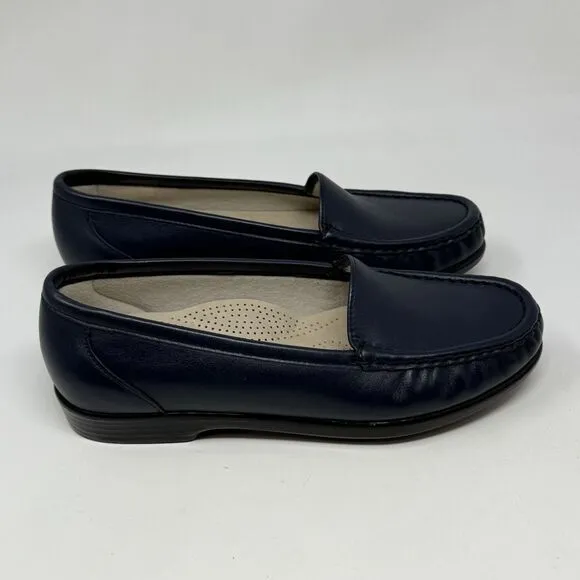 SAS Simplify Loafers Womens 6.5 W Wide Blue Leather Comfort Casual Slip On Shoes