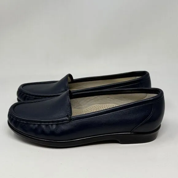 SAS Simplify Loafers Womens 6.5 W Wide Blue Leather Comfort Casual Slip On Shoes