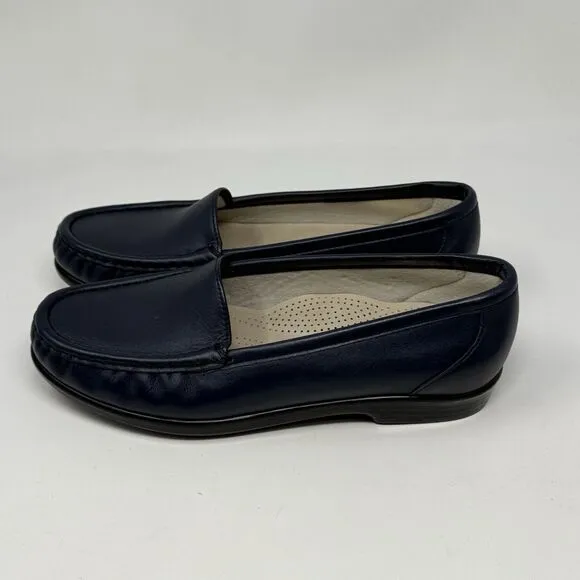 SAS Simplify Loafers Womens 6.5 W Wide Blue Leather Comfort Casual Slip On Shoes