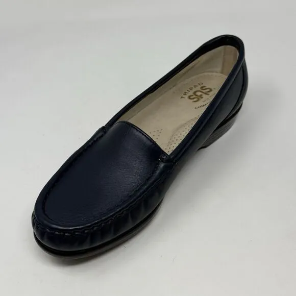 SAS Simplify Loafers Womens 6.5 W Wide Blue Leather Comfort Casual Slip On Shoes
