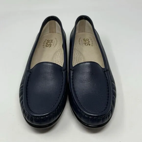 SAS Simplify Loafers Womens 6.5 W Wide Blue Leather Comfort Casual Slip On Shoes