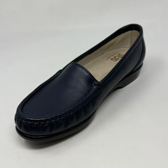 SAS Simplify Loafers Womens 6.5 W Wide Blue Leather Comfort Casual Slip On Shoes