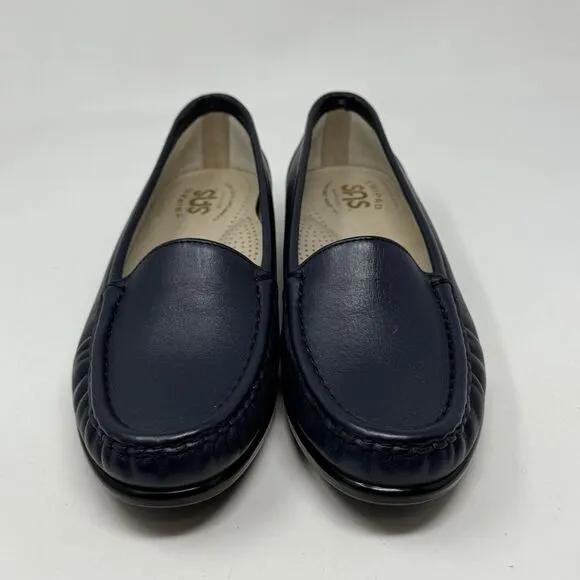 SAS Simplify Loafers Womens 6.5 W Wide Blue Leather Comfort Casual Slip On Shoes