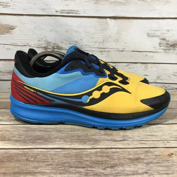Saucony Ride 14 Shoes Mens Size 9 Athletic Running Jogging Training Blue Yellow