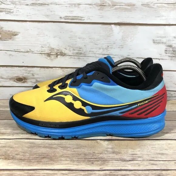 Saucony Ride 14 Shoes Mens Size 9 Athletic Running Jogging Training Blue Yellow