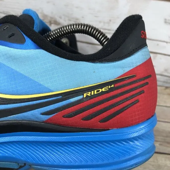 Saucony Ride 14 Shoes Mens Size 9 Athletic Running Jogging Training Blue Yellow