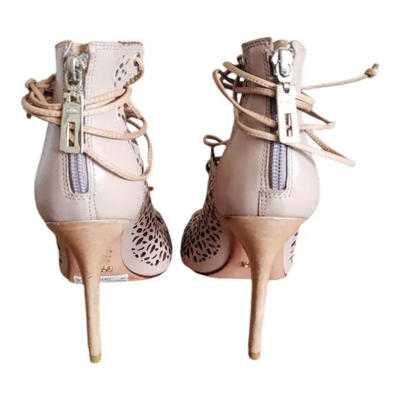 Schultz Sandalia Salto Alto Atanado Beige Leather High Heel Shoes Womens Size 6B