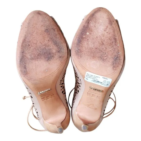 Schultz Sandalia Salto Alto Atanado Beige Leather High Heel Shoes Womens Size 6B
