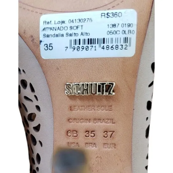 Schultz Sandalia Salto Alto Atanado Beige Leather High Heel Shoes Womens Size 6B