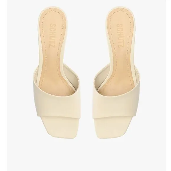 Schutz Dethalia Napa leather sandals shoes mules heels cream Revolve 7.5