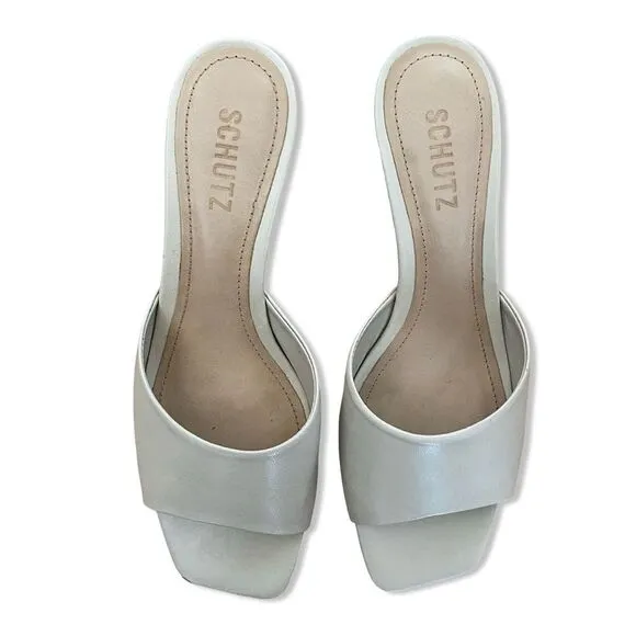 Schutz Dethalia Napa leather sandals shoes mules heels cream Revolve 7.5