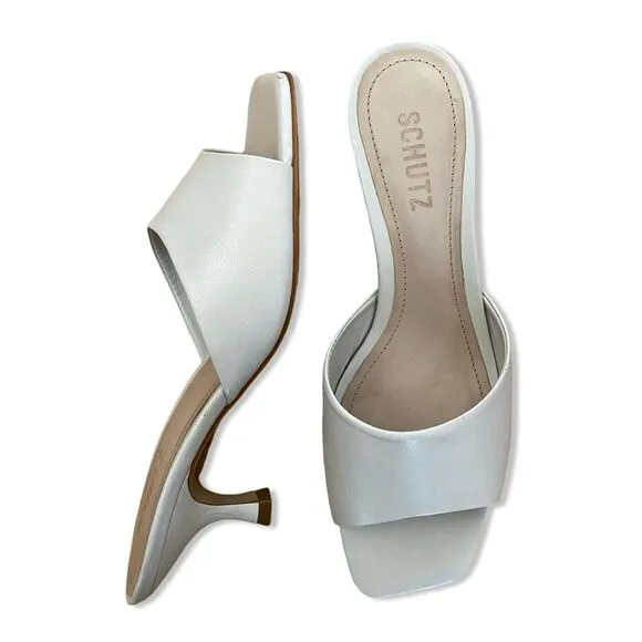 Schutz Dethalia Napa leather sandals shoes mules heels cream Revolve 7.5