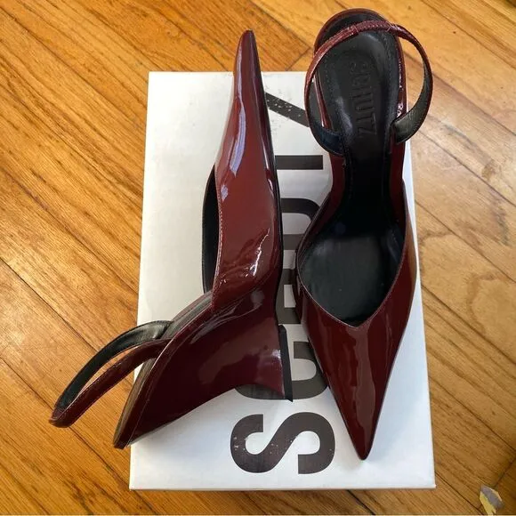Schutz Sienna pumps platforms shoes cherry red patent wedges Revolve 7