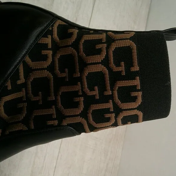 Sexy Guess Black Platform Heeled Ankle Booties Knit Strech Lug Sole   Sz 9.5