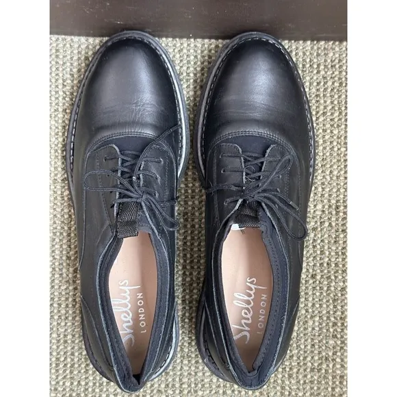 Shelly's London, Black Oxford Leather Shoes, Unisex Men's 7/Women's 8.5
