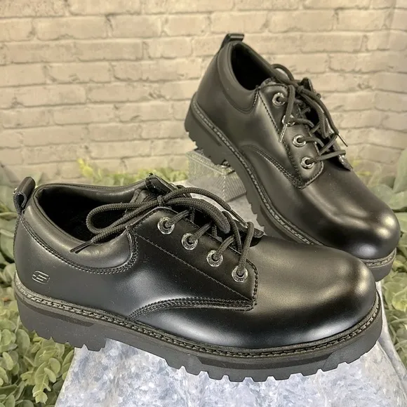 Skechers “Tom Cat” Black Leather Casual Utility Smooth Oxfords Men’s 11M🖤NWOT