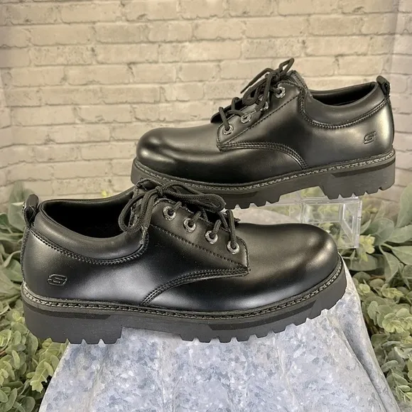 Skechers “Tom Cat” Black Leather Casual Utility Smooth Oxfords Men’s 11M🖤NWOT