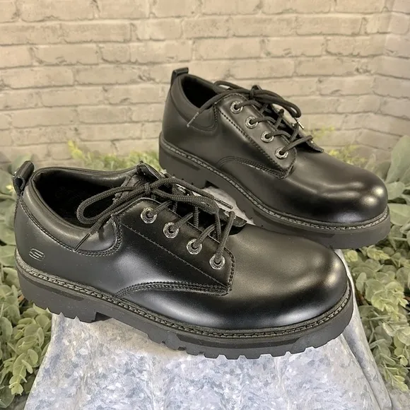 Skechers “Tom Cat” Black Leather Casual Utility Smooth Oxfords Men’s 11M🖤NWOT