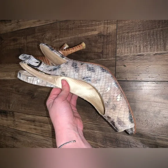 Snakeskin Slingback Heels stuart Weitzman formal peep toe cream spring cocktail