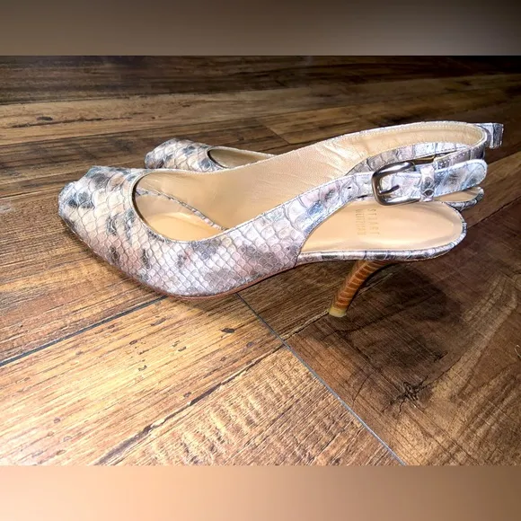 Snakeskin Slingback Heels stuart Weitzman formal peep toe cream spring cocktail
