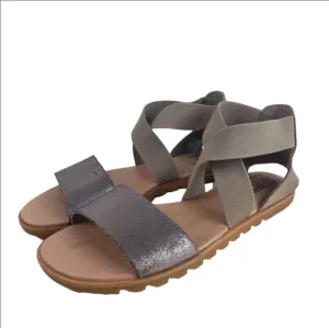 Sorel Ella II Sandal Size 7.5 Ash Brown Metallic Flat Strappy Stretch Coastal