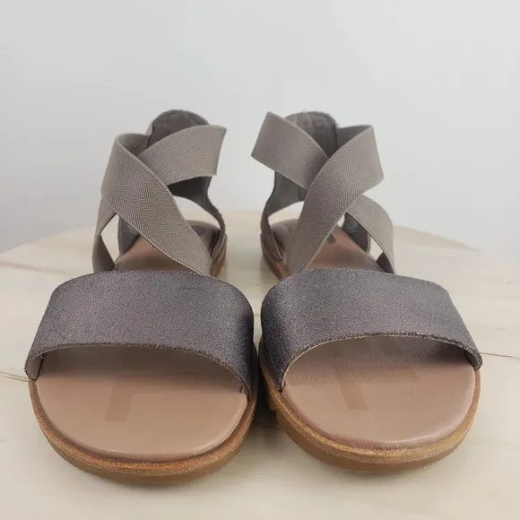 Sorel Ella II Sandal Size 7.5 Ash Brown Metallic Flat Strappy Stretch Coastal