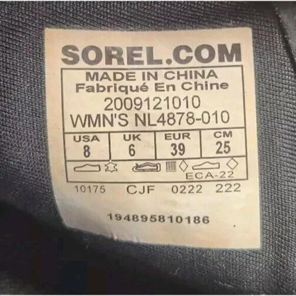 Sorel Hi-Line Hiker Womens Sz 7 Black Leater Waterproof Hiking Boots NL4878-010