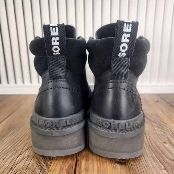 Sorel Hi-Line Hiker Womens Sz 7 Black Leater Waterproof Hiking Boots NL4878-010