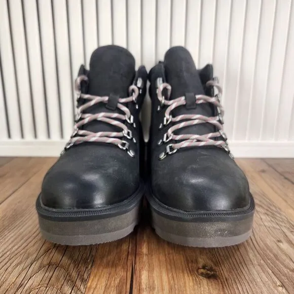 Sorel Hi-Line Hiker Womens Sz 7 Black Leater Waterproof Hiking Boots NL4878-010