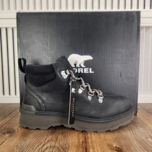 Sorel Hi-Line Hiker Womens Sz 7 Black Leater Waterproof Hiking Boots NL4878-010