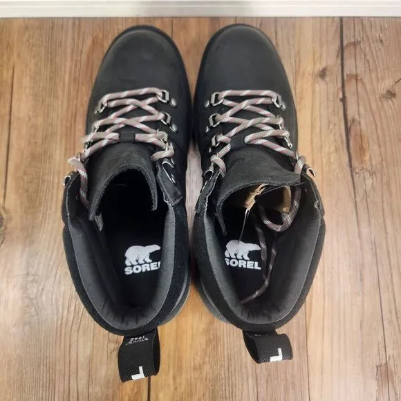 Sorel Hi-Line Hiker Womens Sz 7 Black Leater Waterproof Hiking Boots NL4878-010