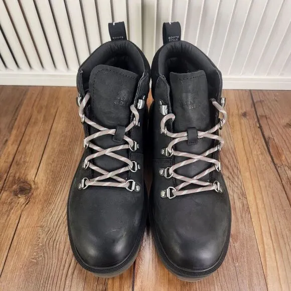 Sorel Hi-Line Hiker Womens Sz 7 Black Leater Waterproof Hiking Boots NL4878-010