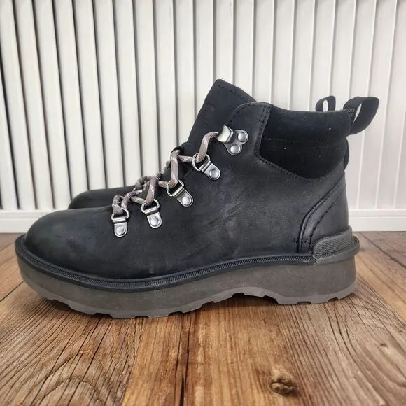 Sorel Hi-Line Hiker Womens Sz 7 Black Leater Waterproof Hiking Boots NL4878-010