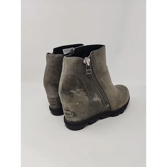 Sorel Joan Of Artic Wedge III Womens Boots Size 8 Gray Booties Zip Waterproof