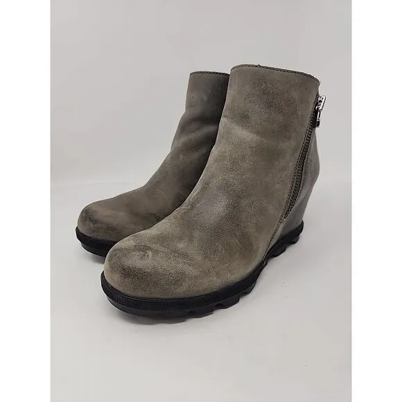 Sorel Joan Of Artic Wedge III Womens Boots Size 8 Gray Booties Zip Waterproof