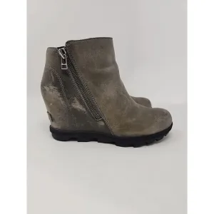 Sorel Joan Of Artic Wedge III Womens Boots Size 8 Gray Booties Zip Waterproof