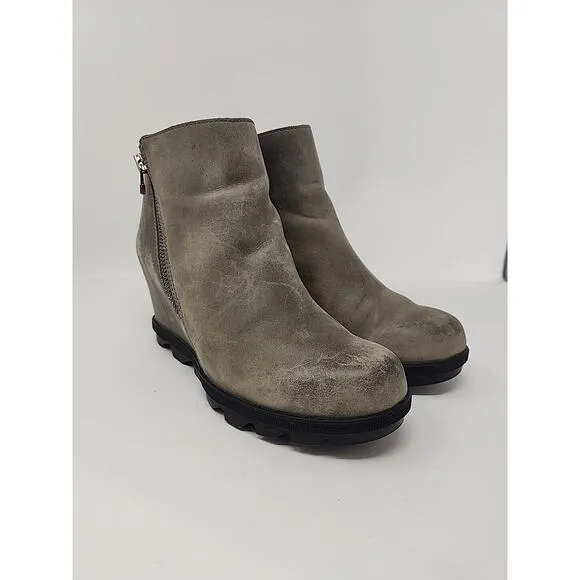 Sorel Joan Of Artic Wedge III Womens Boots Size 8 Gray Booties Zip Waterproof