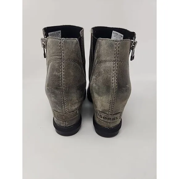 Sorel Joan Of Artic Wedge III Womens Boots Size 8 Gray Booties Zip Waterproof