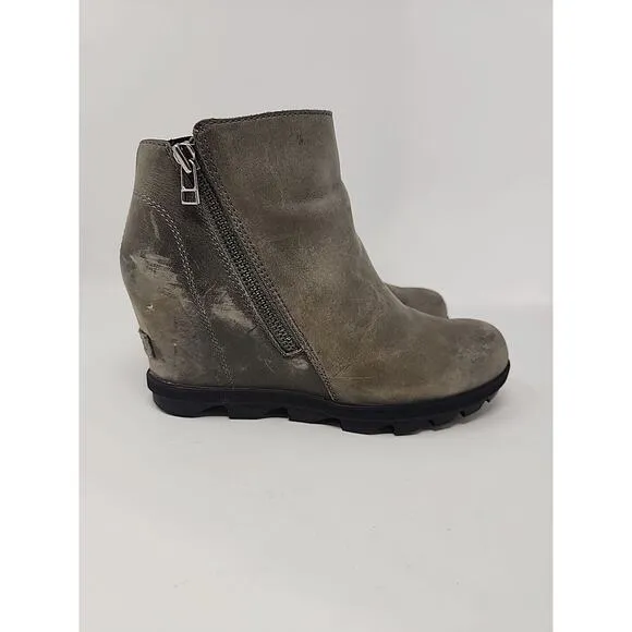 Sorel Joan Of Artic Wedge III Womens Boots Size 8 Gray Booties Zip Waterproof
