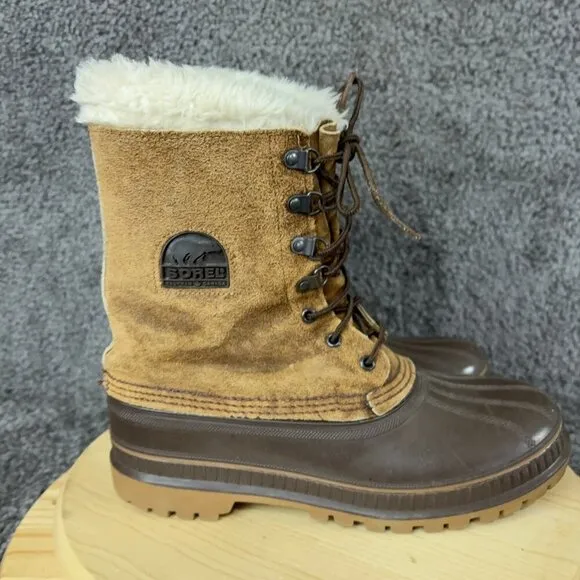 Sorel Kaufman Caribou Boots Mens 9 Brown Waterproof Wool Blend Lined Made in USA