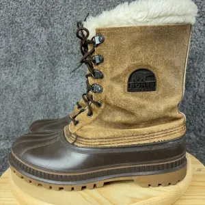 Sorel Kaufman Caribou Boots Mens 9 Brown Waterproof Wool Blend Lined Made in USA