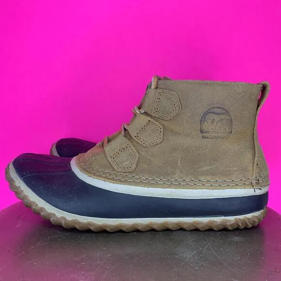 Sorel Out N About Waterproof Tan Leather Lace-Up Duck Boot Sz 8