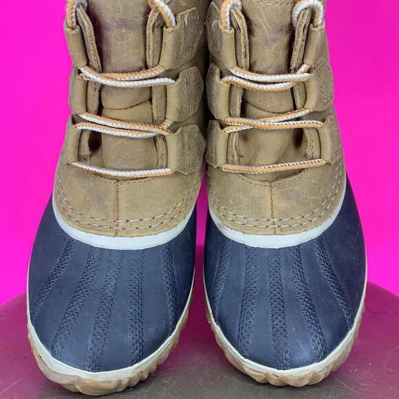 Sorel Out N About Waterproof Tan Leather Lace-Up Duck Boot Sz 8